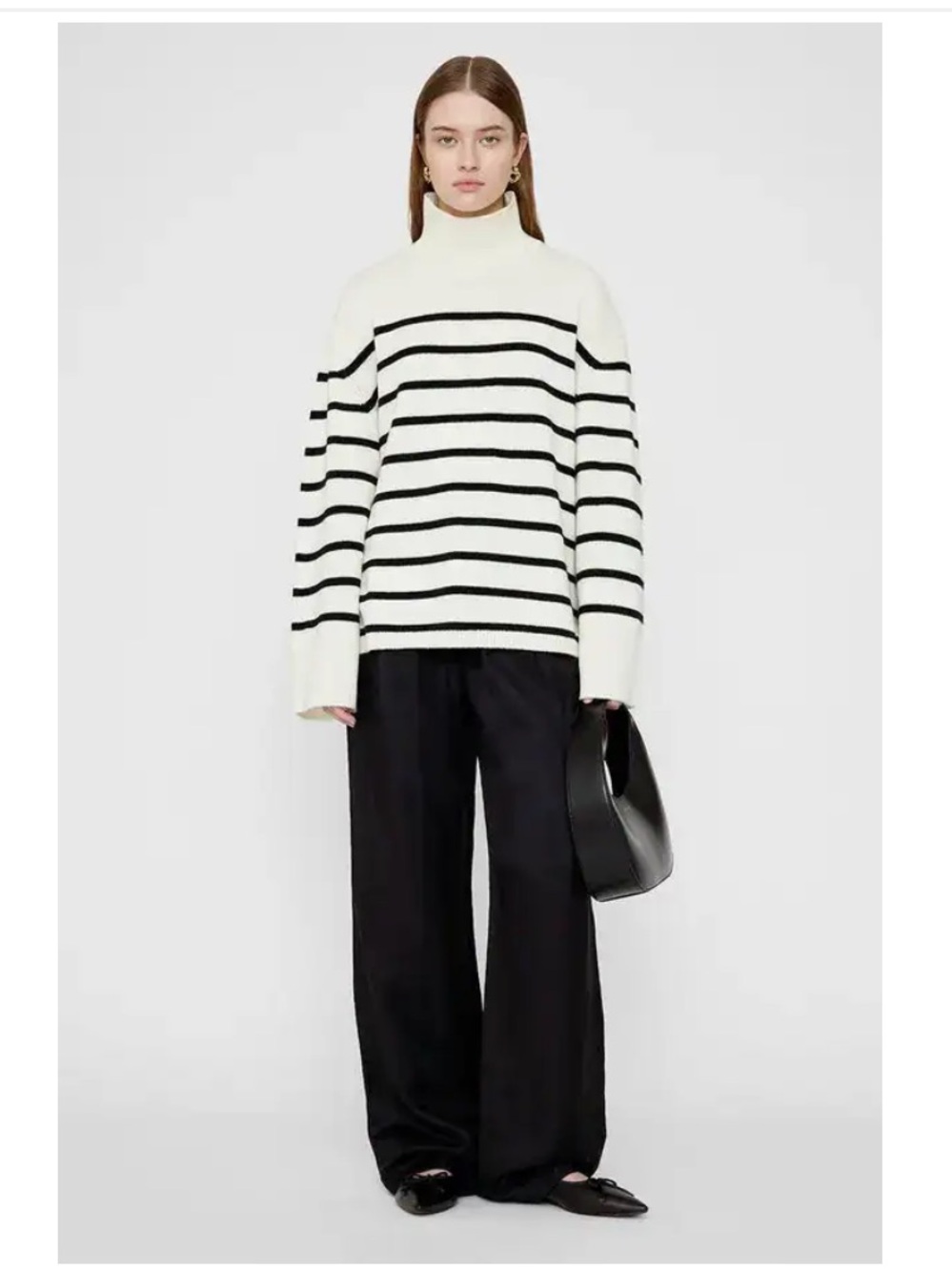 Anine Bing NEW- Cream and Black Stripe Turtleneck Sweater